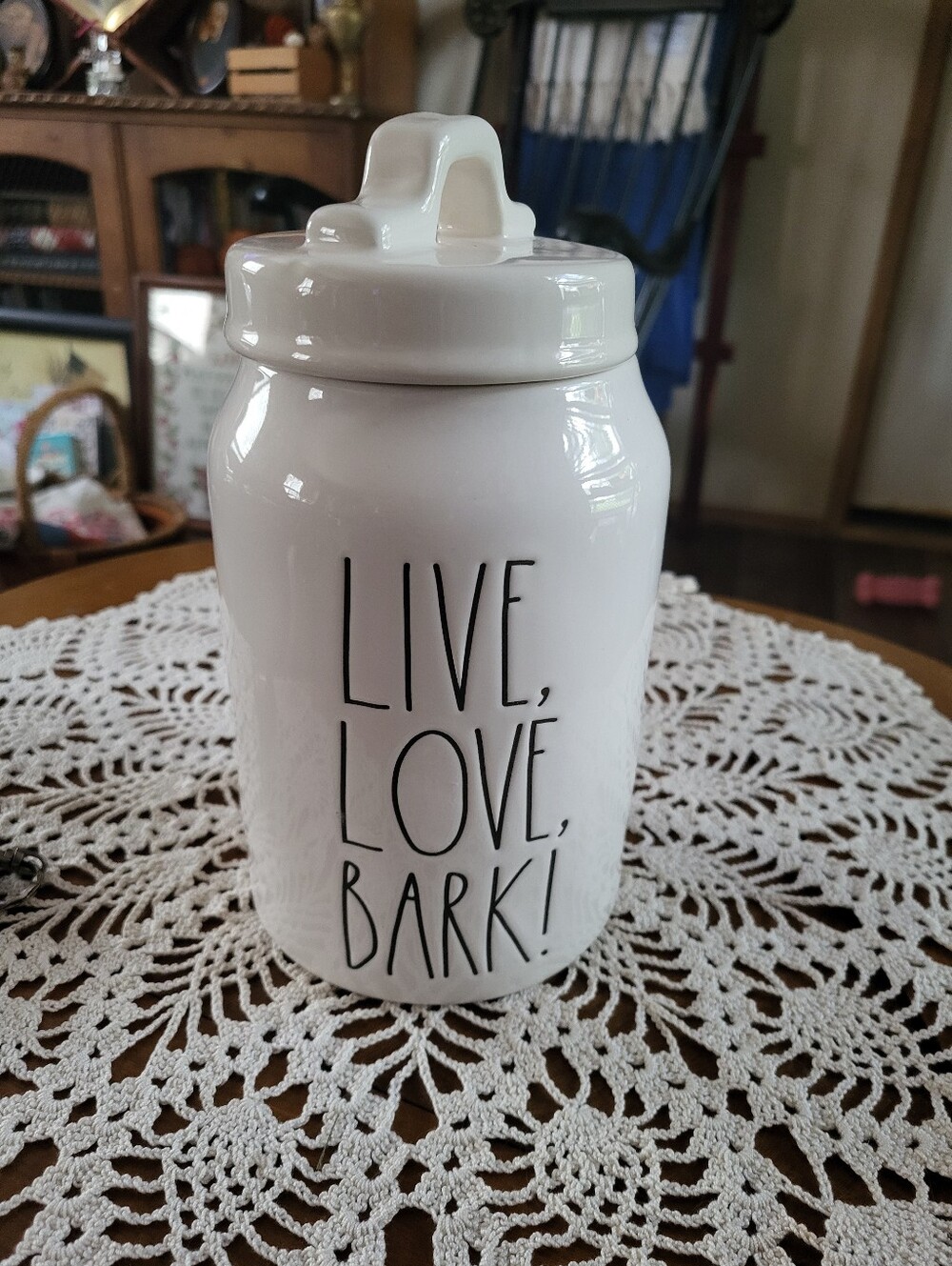 White Ceramic 'Live, Love, Bark!' Treat Jar